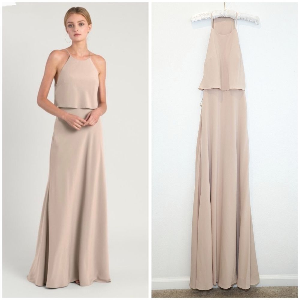 Jenny Yoo Blush Beige Halter Two-Piece Bridesmaid Dress